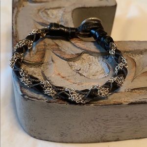 Black Leather Cord and Silver Chain Twist Bracelet